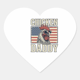 Pegatina En Forma De Corazón Pollo Papá Gallo Antiguo Patriótico