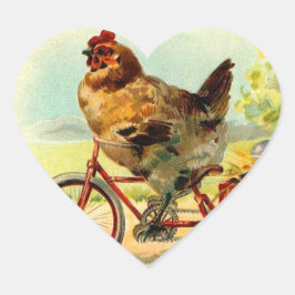Pegatina En Forma De Corazón Pollo vintage de Pascua en bicicleta