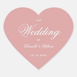 Pegatina En Forma De Corazón Polvoriento Rosa Boda Corazón Rosa Elegante Caligr