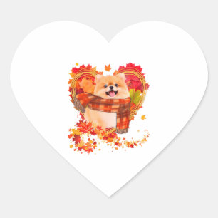 Pegatina En Forma De Corazón Pomerania Con Corazón Hecho De Hojas De Otoño