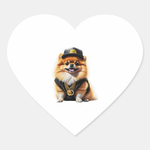 Pegatina En Forma De Corazón Pomerania Gangsta - Perro con Swag de Hip Hop