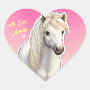 Pegatina En Forma De Corazón Pony blanco súper lindo