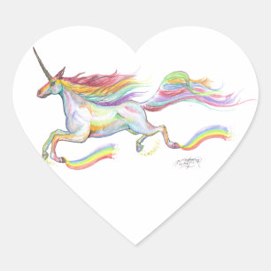 Pegatina En Forma De Corazón Pony volando pegasus Pony con unicornio arcoiris