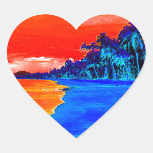 Pegatina En Forma De Corazón Pop Art Exotic Beach Palm Trees