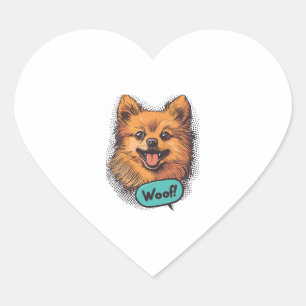 Pegatina En Forma De Corazón Pop Art Pomeranian � Perro cómico retro