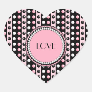 Pegatina En Forma De Corazón Pos de polka en franjas Monograma Pegatina del cor