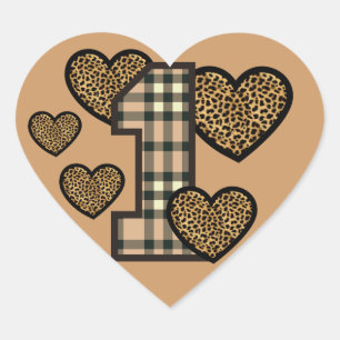 Pegatina En Forma De Corazón Primer LEOPARDO HeartsV05G del número de la TELA