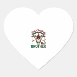 Pegatina En Forma De Corazón Primera Navidad como hermano gnomo trineo de renos