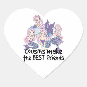 Pegatina En Forma De Corazón primos de sirenas hacen los mejores amigos