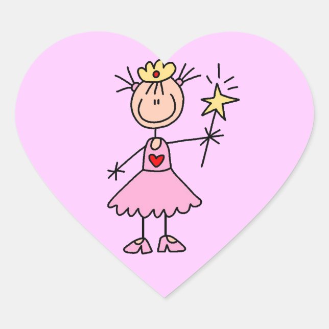 Pegatina En Forma De Corazón Princesa Con Varita (Anverso)