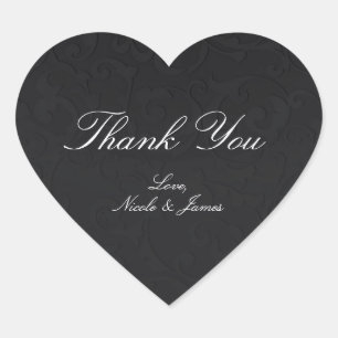 Pegatina En Forma De Corazón Princesa Damask Negro Elegante Libro de Cuentos de