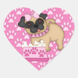 Pegatina En Forma De Corazón Pug Cuties Tiras y Rutas Rosadas