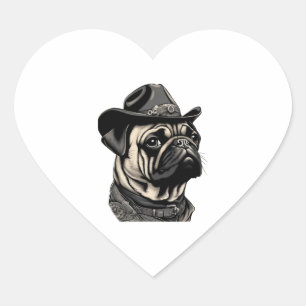 Pegatina En Forma De Corazón Pug en la camiseta clásica del gorra del vaquero