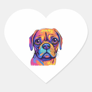 Pegatina En Forma De Corazón Pug Head Face Dug Pug Lover Pop Art