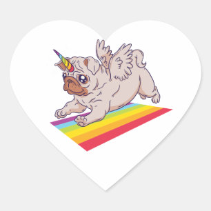 Pegatina En Forma De Corazón Pug Perro Cachorro Unicornio Divertido Hola, Te Am