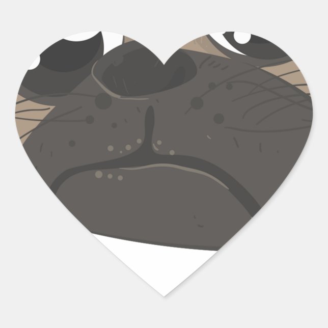 Pegatina En Forma De Corazón Pug y café (Anverso)