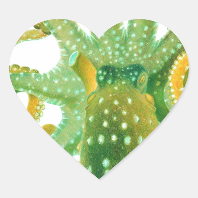 Pegatina En Forma De Corazón pulpo verde (Anverso)