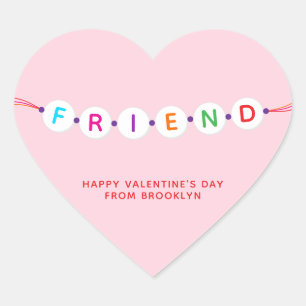Pegatina En Forma De Corazón Pulsera de amistad rosa linda amiga San Valentín