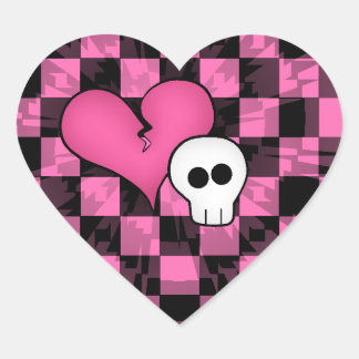 Pegatina En Forma De Corazón Punk lindo rosa caliente y cráneo negro roto de co