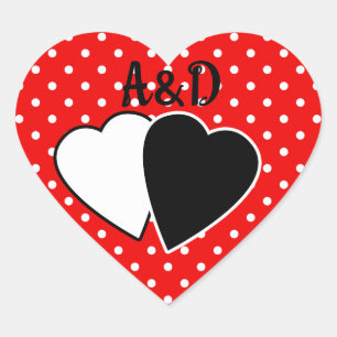 Pegatina En Forma De Corazón Punto de polka rojo , rojo , blanco , rojo y blanc