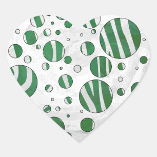 Pegatina En Forma De Corazón Punto de polka verde y blanco cebra