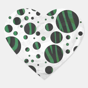 Pegatina En Forma De Corazón Punto de polka verde y negro de cebra