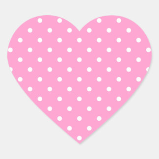 Pegatina En Forma De Corazón Puntos blancos, patrón de puntos rosados de polka.