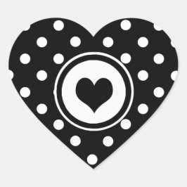 Pegatina En Forma De Corazón Puntos de polka con corazón negro