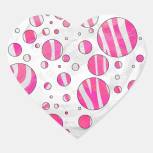 Pegatina En Forma De Corazón Puntos de polka de cebra blanca y rosa caliente