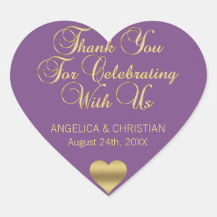 Pegatina En Forma De Corazón PURPLE Gold Heart Gracias Bodas Seals
