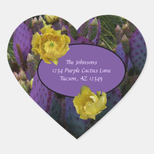 Pegatina En Forma De Corazón Púrpura Pear Opuntia Cactus Flores Amarillas