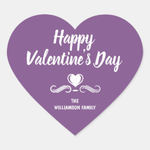 Pegatina En Forma De Corazón Púrpura y blanca personalizada Feliz Día de San Va