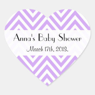 Pegatina En Forma De Corazón Púrpura Zigzag, Púrpura Chevron, Baby Shower