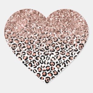 Pegatina En Forma De Corazón Purpurina de leopardo blanco rosado Rosa Rosa
