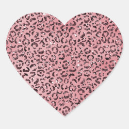 Pegatina En Forma De Corazón Purpurina de parkle de impresión de leopardo rosa
