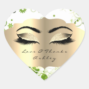 Pegatina En Forma De Corazón Purpurina Floral Oro Lash Ojos Amor Y Gracias Giro
