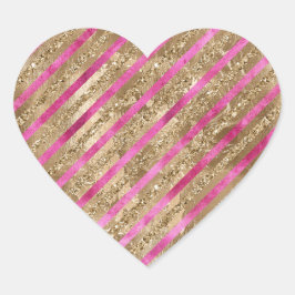 Pegatina En Forma De Corazón Purpurina Glam Gold Girly Pink Stripes