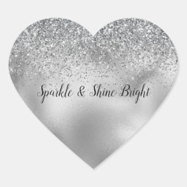 Pegatina En Forma De Corazón Purpurina Glitzy Silver Glam Sparkle