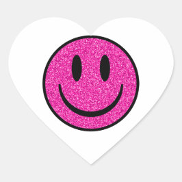Pegatina En Forma De Corazón Purpurina rosa sonríe cara
