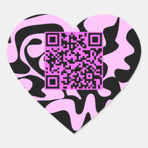 Pegatina En Forma De Corazón QR Código Cute Calambres Rosa Y Groovy Negro