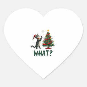 Pegatina En Forma De Corazón Qué divertido gato empujando árbol de Navidad sobr