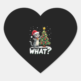 Pegatina En Forma De Corazón Qué Gato Divertido Empujando Árbol De Navidad Sobr