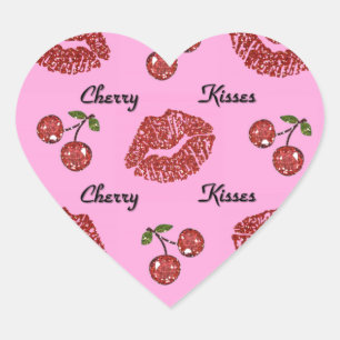Pegatina En Forma De Corazón RAB Rockabilly Besos de Cereza en Rosa