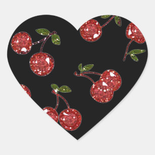 Pegatina En Forma De Corazón RAB Rockabilly Cerezas Muy Cerezas En Negro