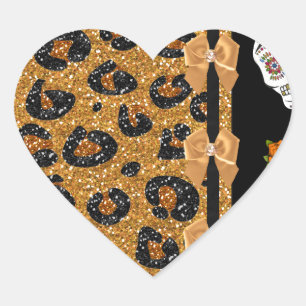 Pegatina En Forma De Corazón RAB Rockabilly Oro Estampado de Leopardo Calaveras