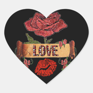 Pegatina En Forma De Corazón RAB Rockabilly San Valentín Rosas, Amor y Pintalab