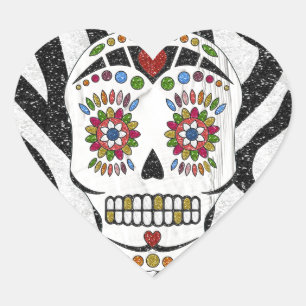 Pegatina En Forma De Corazón RAB Rockabilly Sugar Skull en Estampado de Cebra