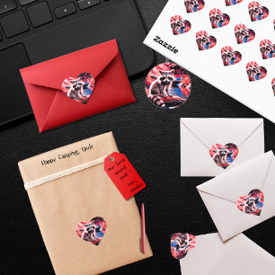 Pegatina En Forma De Corazón Raccoon De Animales De La Lluvia Roja Cubierta Por