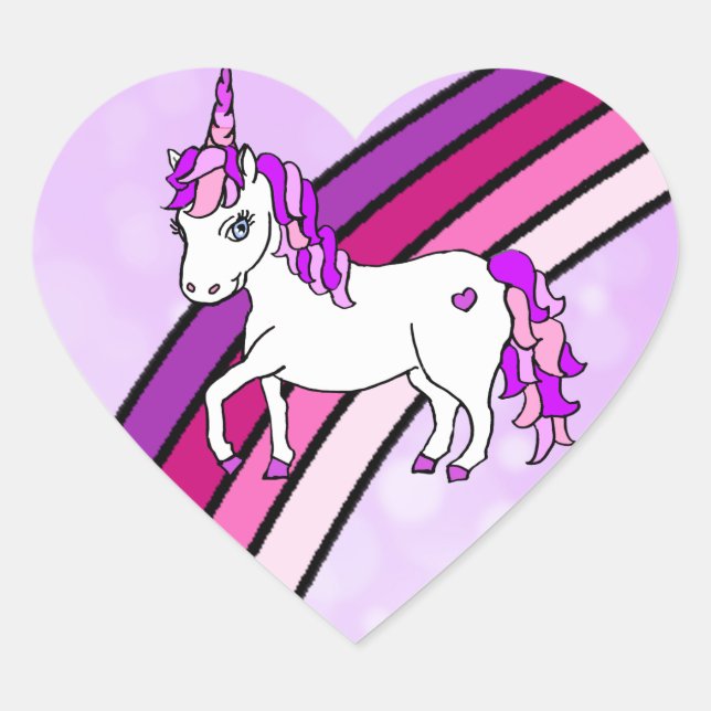 Pegatina En Forma De Corazón Rainbow Unicorn (Anverso)