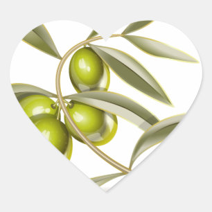 Pegatina En Forma De Corazón Rama de aceitunas verdes